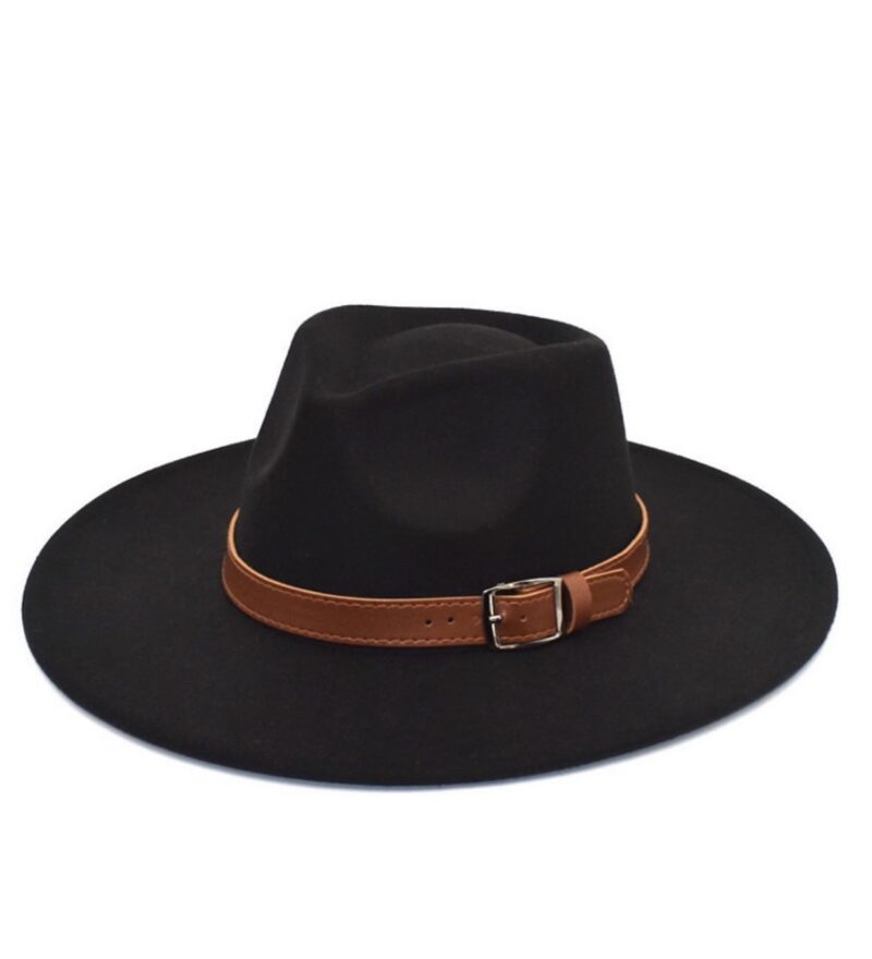 Black Brim Belted Hat - Image 1